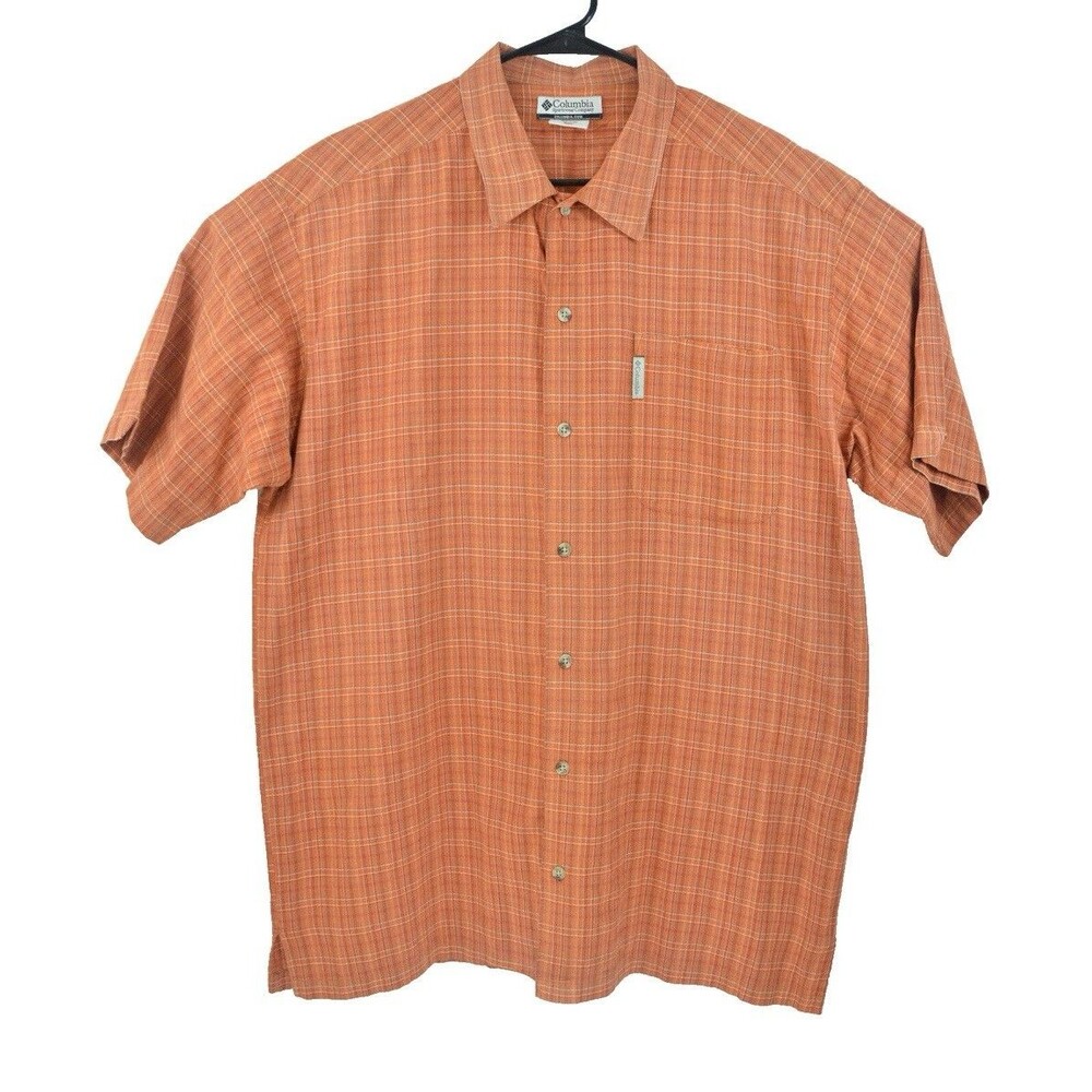 Columbia Sportswear Co. Button up Shirt Short Sleeve Orange Cotton Men's Large - Picture 3 of 6